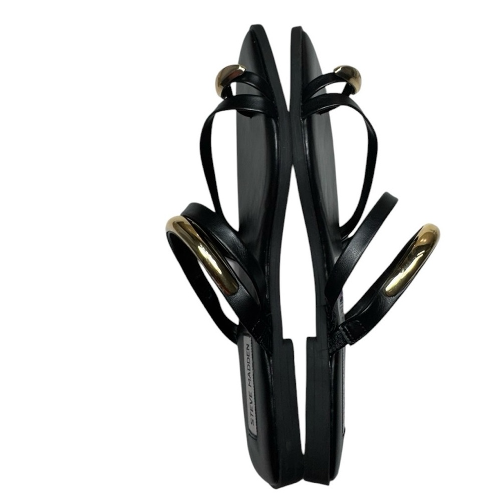 Steve Madden Amosa Black Faux Leather Strappy with Toe Ring Flat Sandals Size 10 - Picture 2 of 9